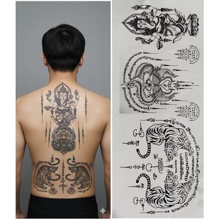 MM StikerTattoo ยันต์ สติ๊กเกอร์แทททู แทททู ลายสัก สักยันต์ ยันต์ไทย ห้าแถว เก้ายอด หนุมาน tattoo