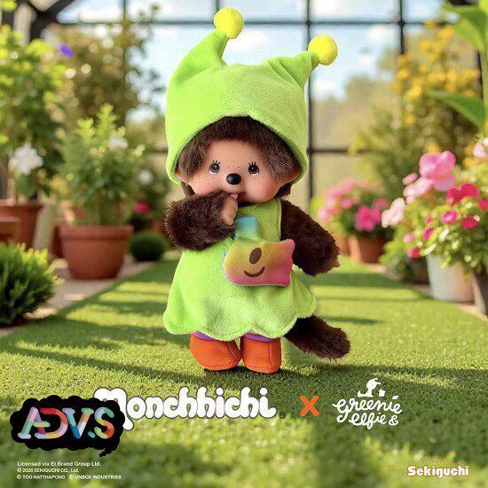 พร้อมสต็อก UNBOX MONCHICHI GREENIE Monkey Elf Plush Doll Thailand Limited
