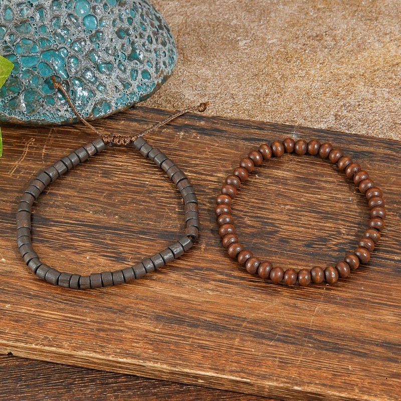 สร้อยข้อมือ Bohemian handmade แบบ retro กะลามะพร้าวสำหรับผู้หญิงและผู้ชาย ชุด 2 ชิ้น
