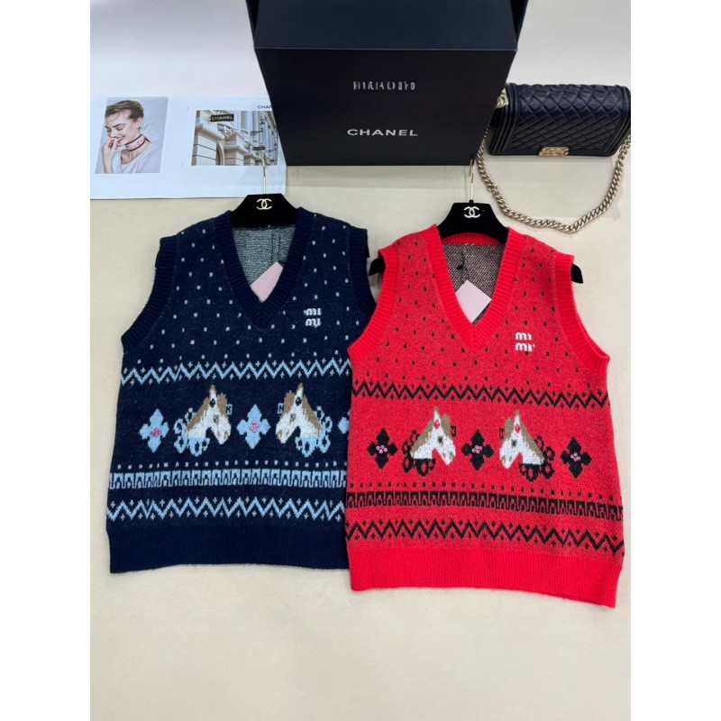 5VPG Mi**iu 2025Winter New Product: Little Pony Jacquard V Collar Knitted Vest