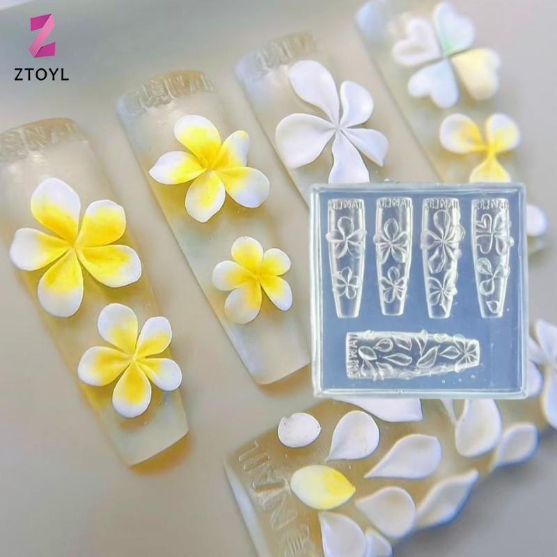 Null 3D ซิลิโคนดอกไม้เล็บแกะสลักแม่พิมพ์อะคริลิค Hibiscus ดอกไม้ห้ากลีบ Blossom DIY ตกแต่งเล็บโปร่งใสแม่แบบ null