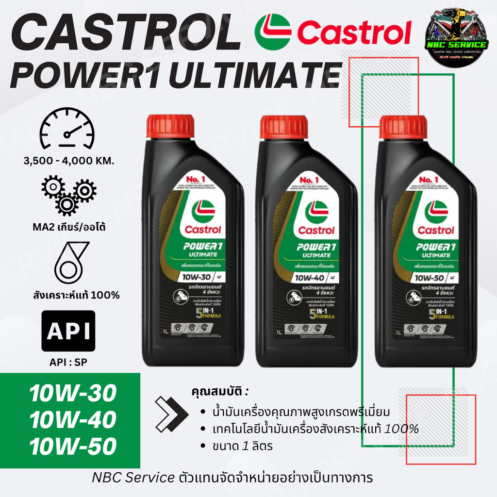 น้ำมันเครื่อง Castrol Power1 Ultimate สังเคราะห์แท้100% ครบทุกเบอร์ *ตัวแทนจัดจำหน่าย
