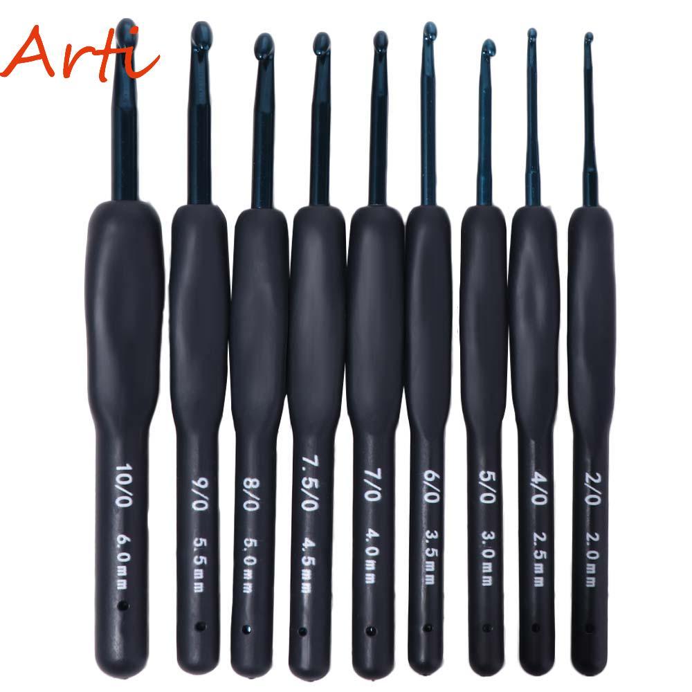 ARTI 9PCS เข็มถัก,นุ่ม 2 มม.-6 มม.ซิลิโคนโครเชต์ชุด,ทอผ้าอุปกรณ์เสริมเครื่องมือถัก DIY Craft Handle โครเชต์ในครัวเรือน