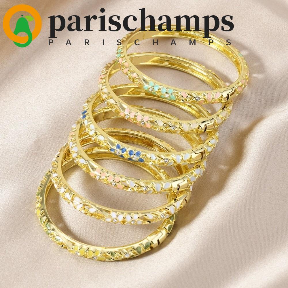 PARISCHAMPS กําไลข้อมือวินเทจ Cloisonne และคริสตัลดอกไม้เคลือบสีสันสดใส สำหรับสุภาพสตรียุคคลาสสิก