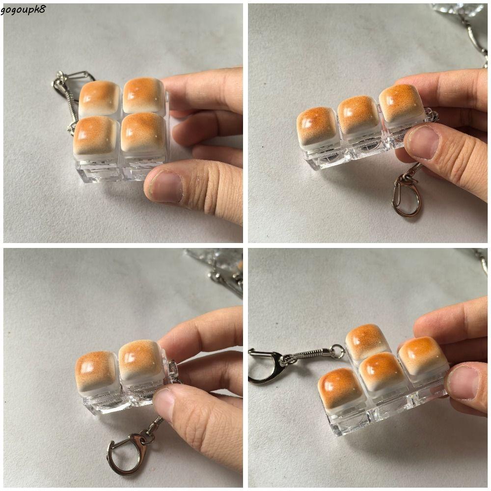 GOGOOU พวงกุญแจ Fidget, ปุ่มปุ่มกดคีย์บอร์ดนิ้ว, ผ่อนคลาย DIY คีย์บอร์ดคาราเมลขนมปังออกแบบผ่านเวลา Clicker ของเล่นผู้ใหญ่