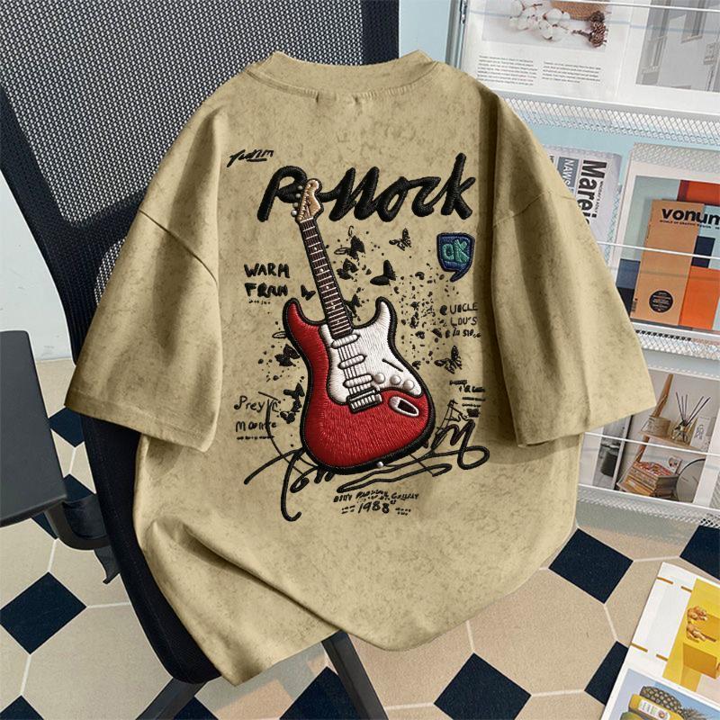 🌷Top.basic🌷เสื้อยืด oversize ผ้าCotton  คอกลม เสื้อแฟชั่น 'PNOZK Guitar'สบายและนุ่ม แขนสั้น ฤดูร้อน S-3XLเสื้อยืดคอกลม
