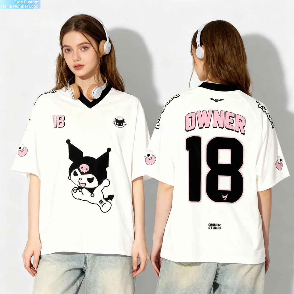 ฟรีชื่อที่กําหนดเองหมายเลข Sanrio Melody Fan American Ball Uniform Sweet Cool Summer Jersey Super La