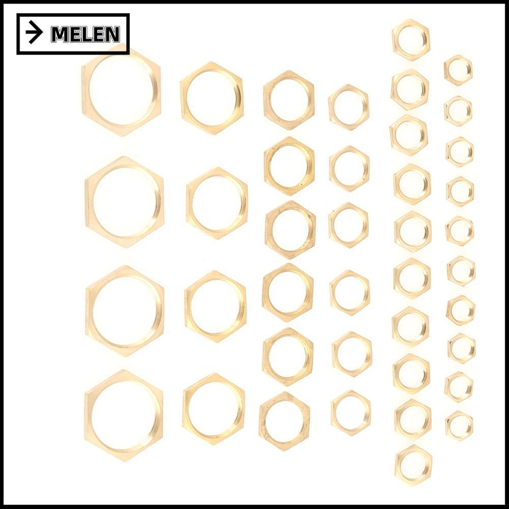 MELEN 40 PCS Lock Nut Assortment, Hex G1/8 G1/4 G3/8 G1/2 G3/4 G1 Hex Lock Nuts, Golden Thin Pipe Fi