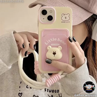 จัดส่งทันที เคสสำหรับไอโฟน15 หมีชมพูสีเขียว เคสช่องใส่การ์ดสายข้อมือ For iPhone17 16 11 12 13PROMAX 14 15PLUS 7/8 SE2 XR