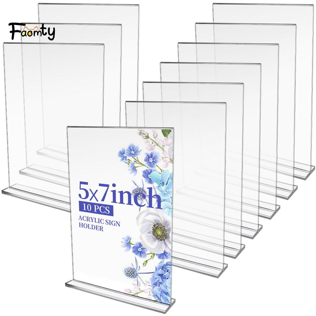 [Famty] GANGBARU 10 Pa 5 X 7 นิ้วผู้ถือป้ายอะคริลิคใสสองด้านแนวตั้งขาตั้งจอแสดงผล T รูปร่าง Flyer เม