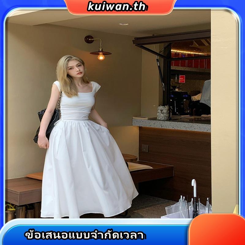 Xiao Lienni ชุดเดรสยาว ผ้าถัก เอวสูง คอสี่เหลี่ยม สไตล์มินิมอล สําหรับสตรี MGR5