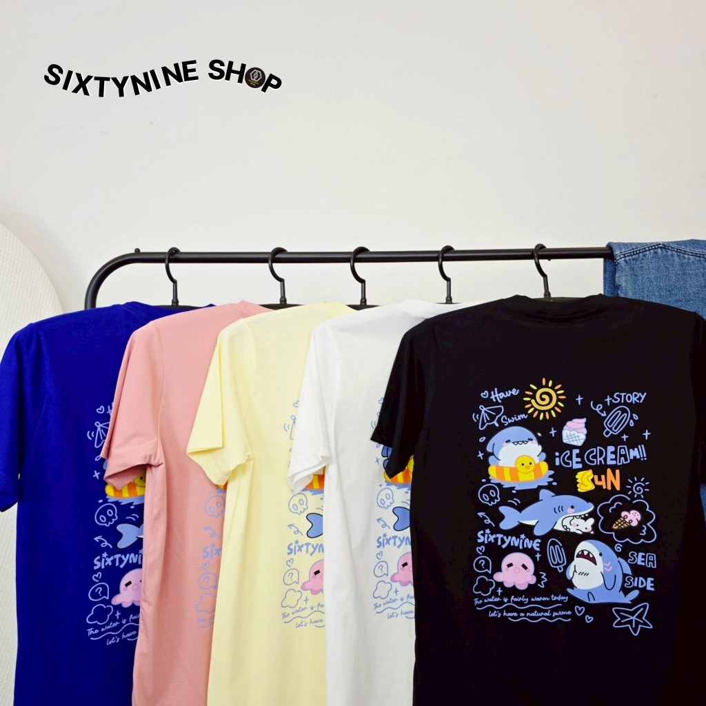 เสื้อยืดผ้าคอตตอน M-4XL พิมพ์ลาย " Shark Boy" พร้อมส่ง