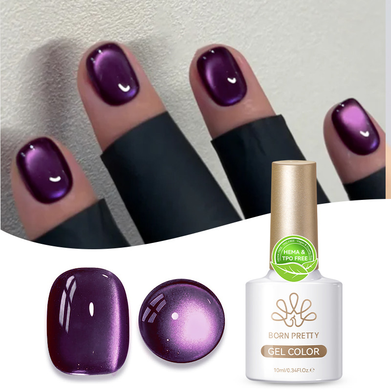 【Local】BORN PRETTY สีม่วงแมวตาแม่เหล็กเล็บเจลโปแลนด์ Jelly สีม่วง Glitter Effect สะท้อนแสง UV เจลเล็บเคลือบเงา 10ml