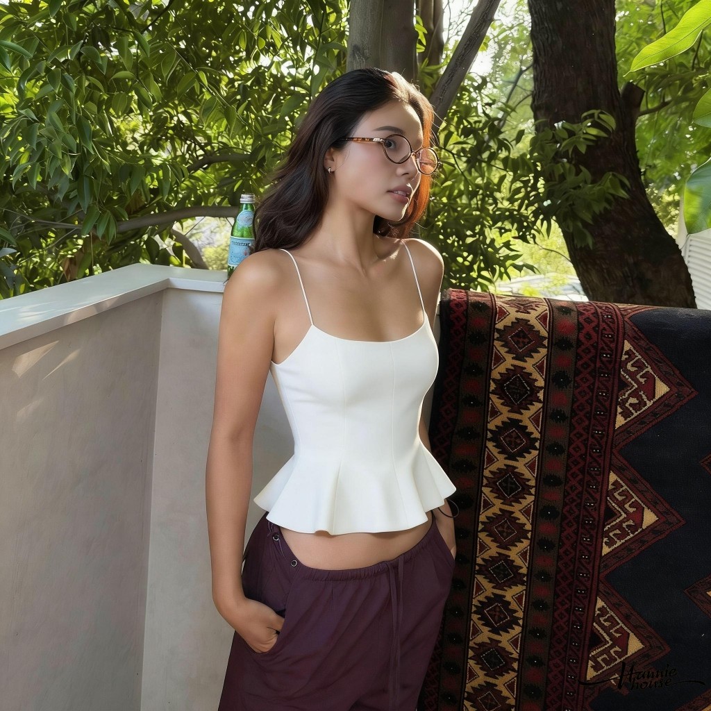 HANIE House- เสื้อชั้นในสตรีแขนกุดเปิดหลังสีทึบแขนกุดฤดูร้อนของผู้หญิง