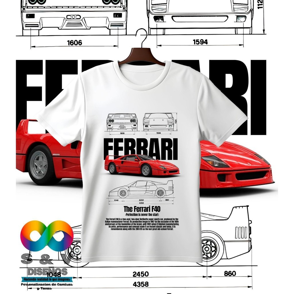 Karimake เสื้อยืด พิมพ์ลายรถ Ferrari F40 แถบสี ทรงปกติ