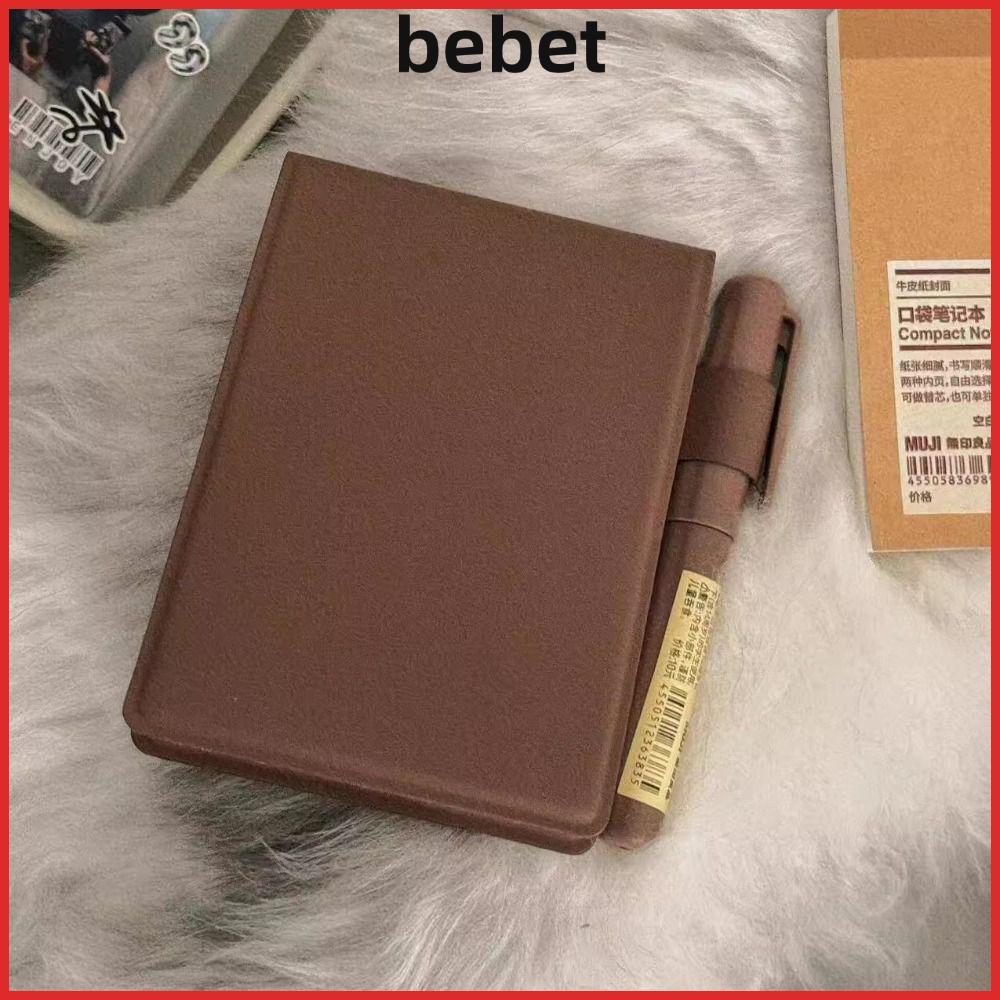 หนังสือพกพาขนาดเล็ก BEBET สมุดโน๊ตสีทึบหน้าด้านในเปล่า สมุดไดอารี่หนัง PU A7 ย้อนยุคสําหรับนักเรียน อุปกรณ์การเรียน