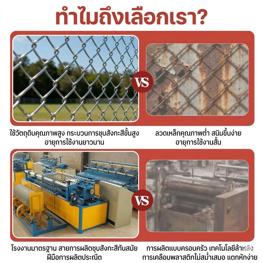 รั้วตาข่ายเหล็กถัก Chain link Fence ยาว10m ขนาดตา 5cm ลวดตาข่ายเหล็กถัก ลวด 2.0mm ตาข่ายล้อมรั้ว ล้อมสวน รูปที่ 4