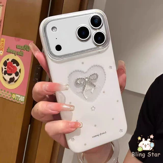 เคสไอโฟน15 17 เคส สำหรับ IPhone 11 17 15 12 13 16 14 Pro Max X XS XR Max 7 6 6s 8 Plus เคสเพล์รสหัวใจโบว์ป้องกันสงกรานต์