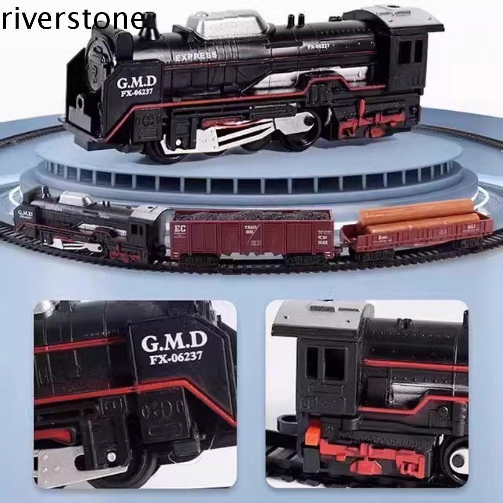 RIVERSTONE Train Freight Train Toy, Locomotive Playset Assembly Electric Christmas Train Track Set, 