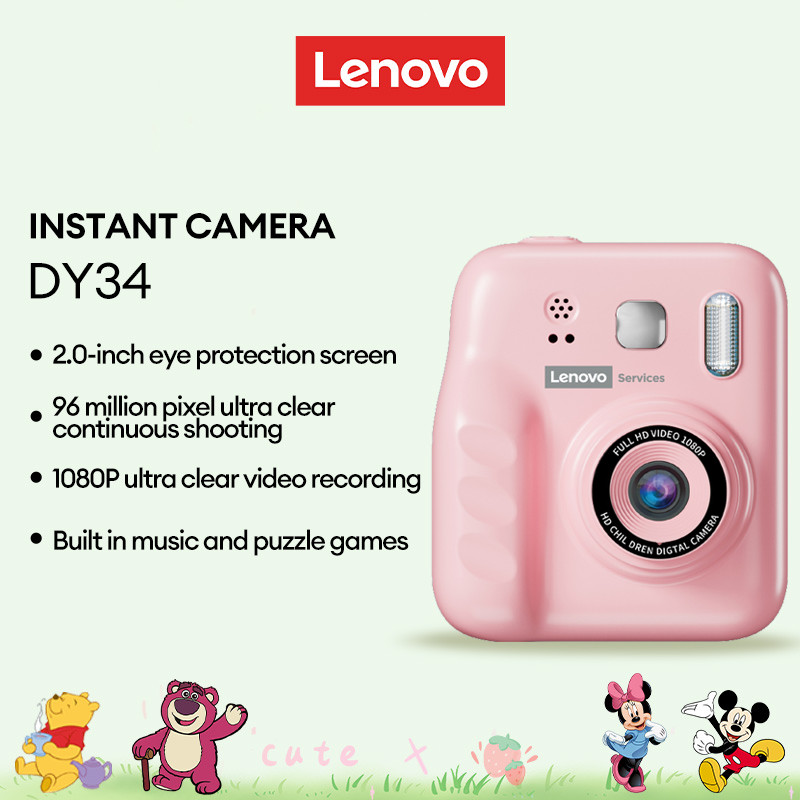Disney&Lenovo DY34 กล้องพิมพ์ทันที 9600W Pixel Ultra Clear การถ่ายภาพต่อเนื่อง 1080P High-Definition การถ่ายภาพปริศนาเกมและเพลง LED แฟลช 3 วินาทีเอาต์พุตแบบพกพา Came