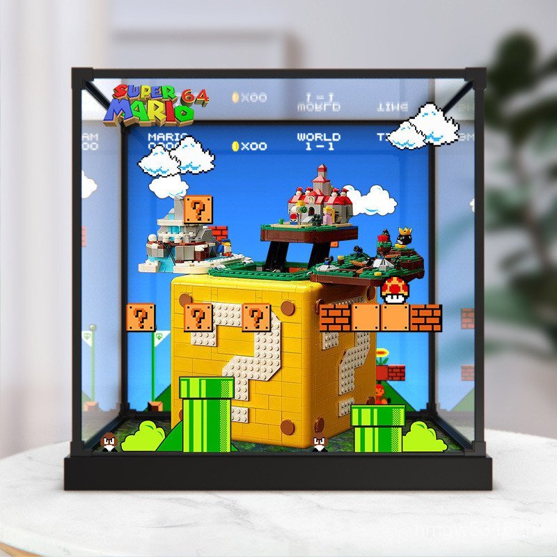 กล่องกล่องเหมาะสําหรับอิฐคําถามเครื่องหมายอาคารบล็อกอะคริลิคแบบบูรณาการ64กล่องเก็บ71395รุ่นสูงมาริโอ