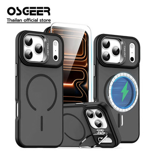 OSGEER สําหรับ iPhone 17 16 15 14 13 12 11 Pro Max เคสแม่เหล็กพร้อมตัวป้องกันเลนส์กล้องพร้อมขาตั้งและตัวป้องกันหน้าจอ HD,เคสแม่เหล็กป้องกันเกรดทหาร