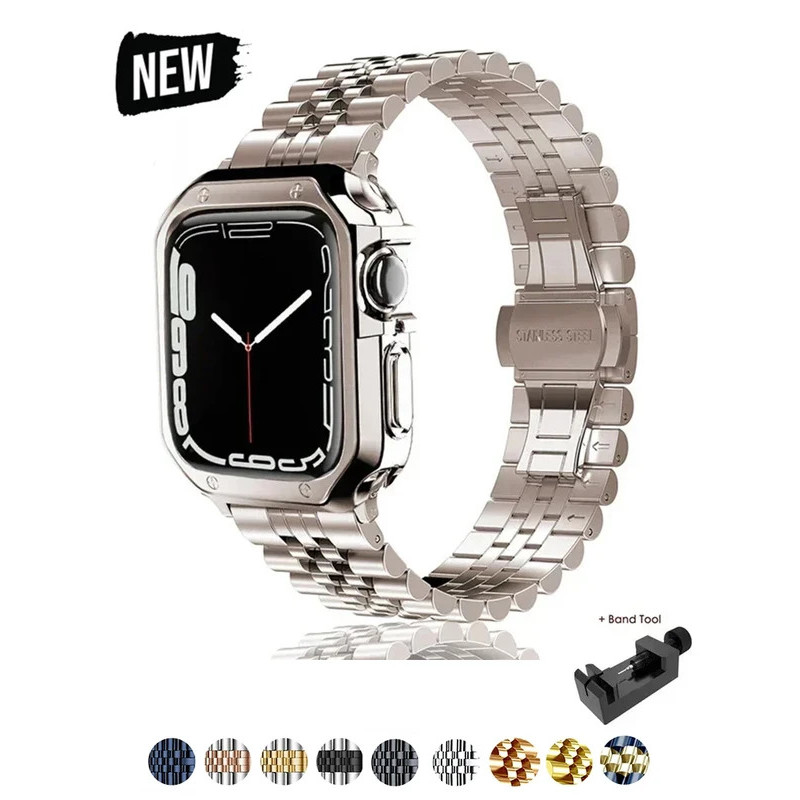TPU Protector Case + สายโลหะสําหรับ Apple Watch Ultra Band 49 มม.45 มม.44 มม.41 มม.40/38 สร้อยข้อมือ