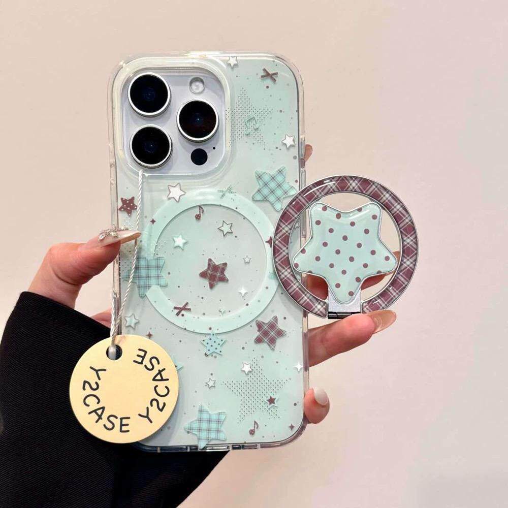 วงเล็บแม่เหล็กเหมาะสําหรับ Samsung S25ultra/24/Note20/36 Mint Green Five-pointed Star A16 พับ S20 เค