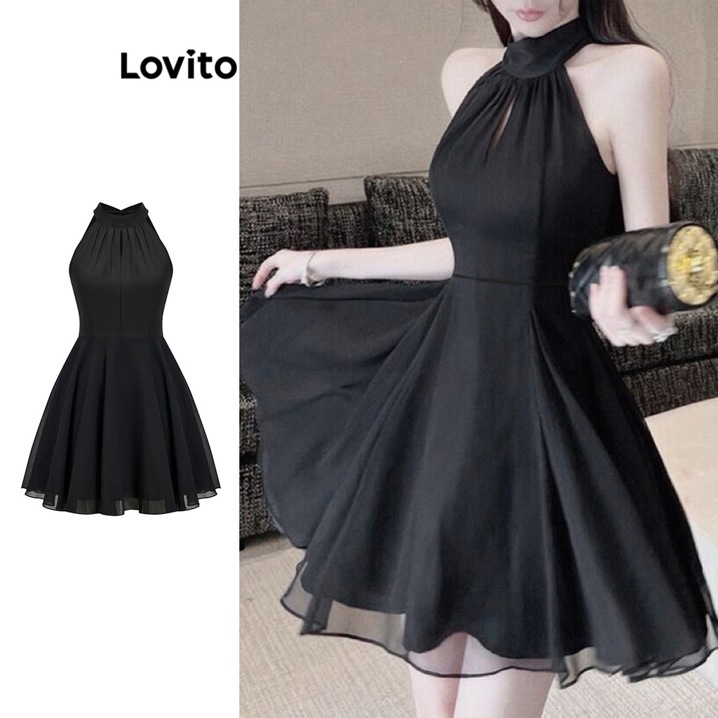 Lovito ชุดเดรสหรูหราชุดเดรสผูกหลังสองชั้นธรรมดาสําหรับผู้หญิง L80ED448