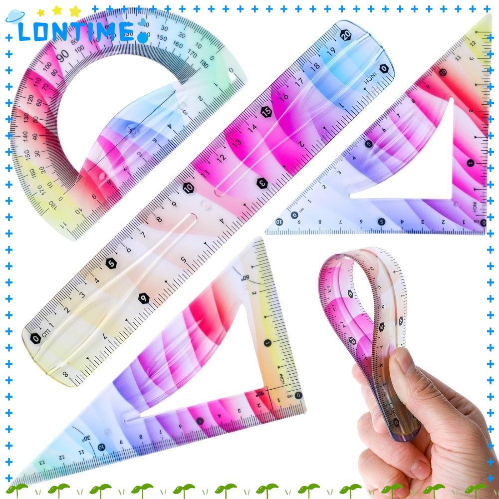 LONTIME ไม้บรรทัดตรง, ชุดไม้บรรทัดอ่อนยืดหยุ่นพลาสติก, ชุดเครื่องมือวาดภาพ 20/30 ซม. งอได้ฟรี Square School Office