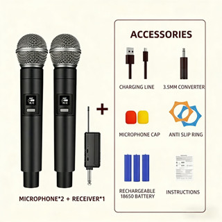 [🔥ส่งเร็วสุด ]ไมโครโฟนไร้สาย 2 ไมโครโฟนแบบใช้มือถือ 50M ระยะ…