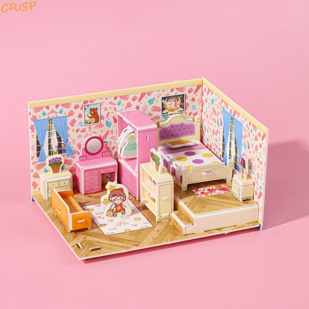 CRISP 3D Room Model Puzzle Toys, 3D Model Kitchen 3D Room Cardboard, Creative Bedroom Living Miniatu