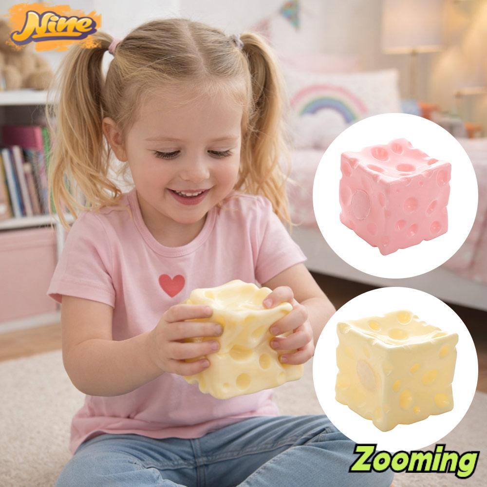 ZOOMING Cheese Squeeze Fidget Toy, Anti-Stress Squishy Texture Jumbo Cheese Cube Stress Ball, Non-Bo