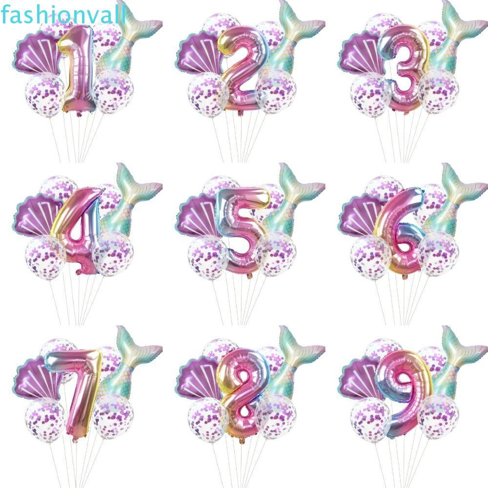 แฟชั่นเวลล์ 7ชิ้นชุดลูกโป่งนางเงือก,ลูกโป่งฟอยล์ของขวัญ ทําเอง ลูกโป่งปาร์ตี้เงือกน้อย,32นิ้วจํานวนเ