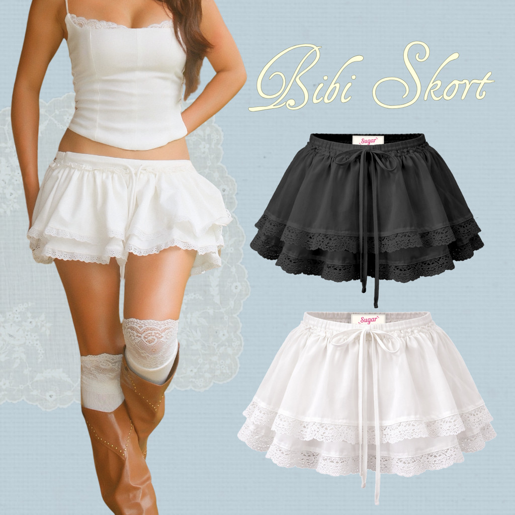 เธอใส่ Sugar x Isabella – Bibi Micro Skort | กระโปรงผู้หญิงกางเกง Skort Ruffle Lace Fit Body Y2K เคร