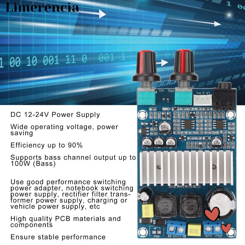 LIMERENCIA บอร์ดขยายเสียงดิจิตอล, TPA3116 100W Bass Output Subwoofer Amp Module, ส่วนประกอบเสียง 12 