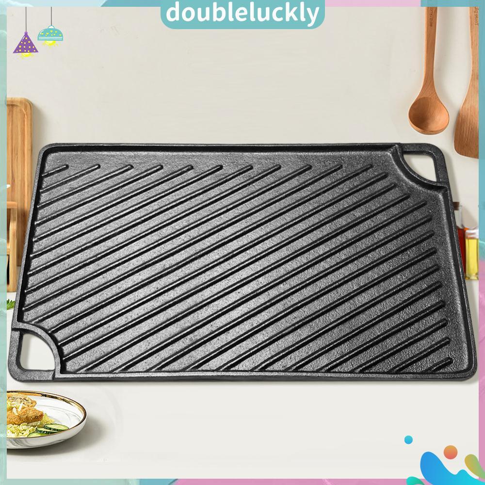 ⚡24ชม.⚡ 16.5X9.5 นิ้วเหล็กหล่อย่างแผ่น Reversible Griddle Pan Skillet สําหรับแก๊สเตาตั้งพื้นเตาอบหรื