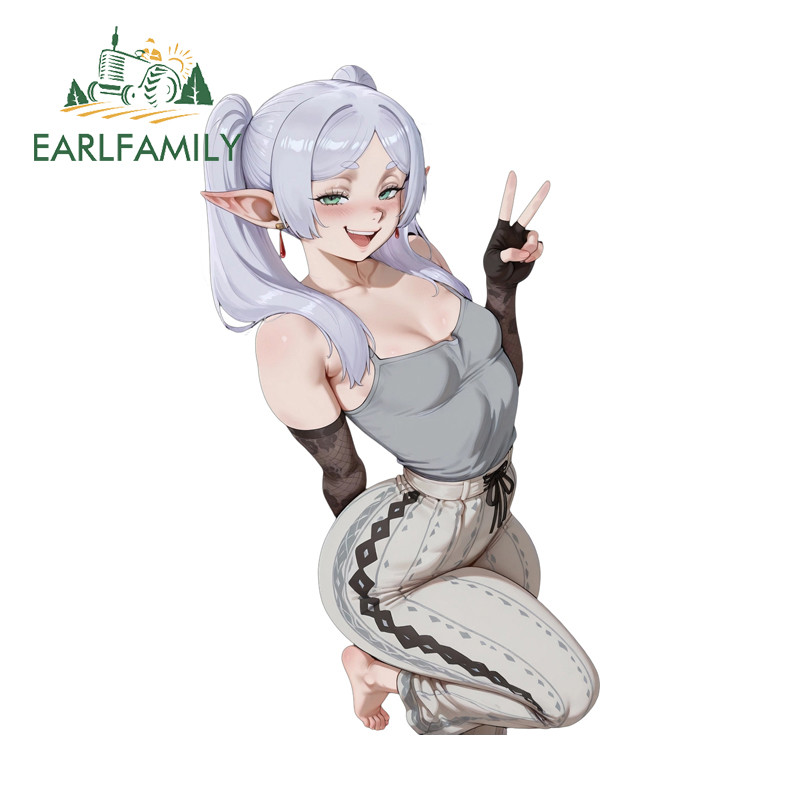 EARLFAMILY Frieren อะนิเมะสติกเกอร์กระจกมองหลังรถบรรทุกตู้เย็นกันน้ําน่ารัก PVC Decal Scratch-Proof จัดแต่งทรงผมรถ