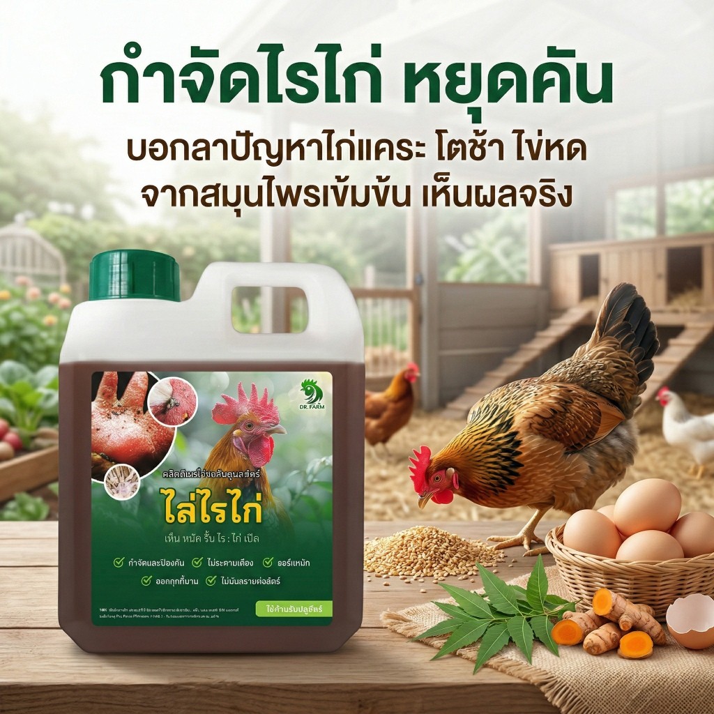 [ขายดี] ดร.ฟาร์ม น้ำยาสมุนไพรกำจัดไรไก่ ริ้น เห็บ ปรสิตร สูตรเข้มข้น ไล่ยกเล้า
