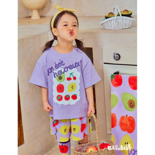 เสื้อยืดเด็กผ้าฝ้ายแขนสั้น สีม่วง พิมพ์ลายผลไม้ เหมาะสำหรับเด็กชายและหญิงในหน้าร้อน สำหรับเด็ก 3-12 ปี