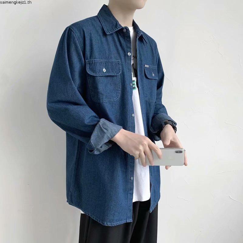 MNO.9 Shirt C009 เสื้อเชิ้ตยีนส์ กระเป๋าหน้า2ข้าง แจ็คเก็ตยีนส์ Man ผู้ชาย Clothing ยีนส์เข้ม ยีนส์อ