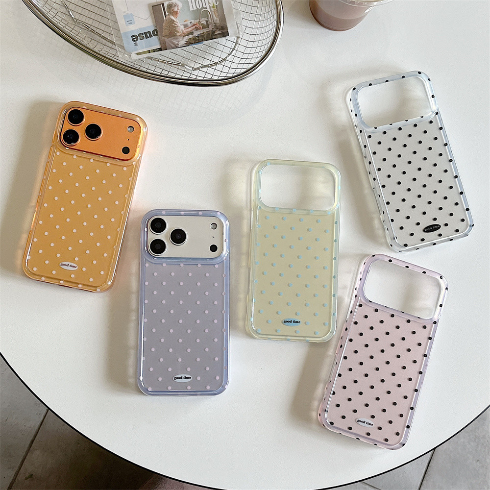 Pearlescent เต็มหน้าจอ polka dot เหมาะสําหรับ iphone 17 ProMax เคสโทรศัพท์ 15 การ์ตูน 16 pro14/13 15Pro Max รวมทุกอย่างฝาครอบซิลิโคนป้องกันการตก