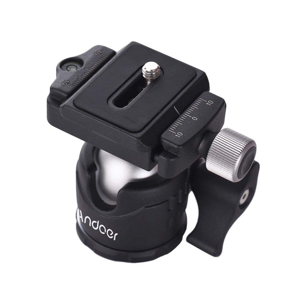 Caoyuanstore Andoer หัวบอลตั้งโต๊ะขนาดเล็ก 360 องศาวิดีโอขาตั้งกล้อง Ballhead Mount พร้อมแผ่นวางจําห