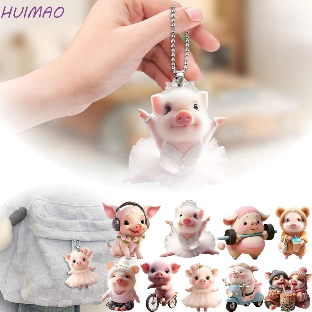 HUIMAO พวงกุญแจจี้,อะคริลิค 2D Piglet Key Chain,Biker Piglet Shape แฟชั่นน่ารักกระเป๋าเป้สะพายหลังตก