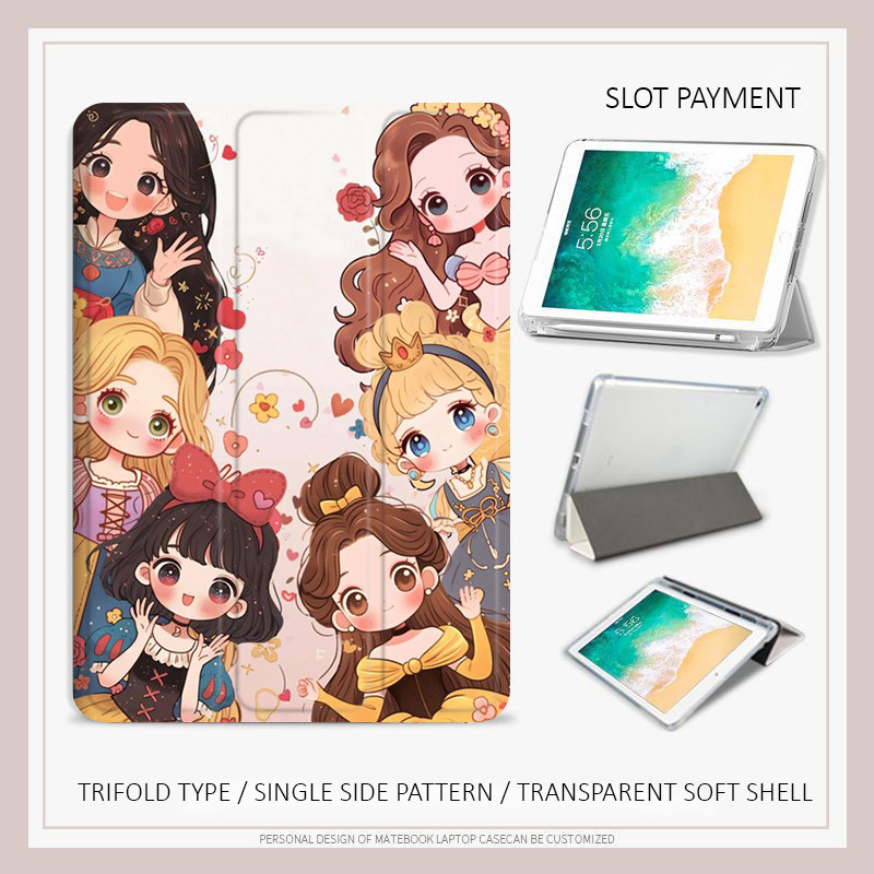 เจ้าหญิงรวบรวมเคส ipad สําหรับ mini4/5/6/7 10.2 gen7/8/9 air4/5/6/7/8 ใหม่ air pro11 gen12 generation11 A16 A19 ป้องกัน AIR M3 M5 กรณี
