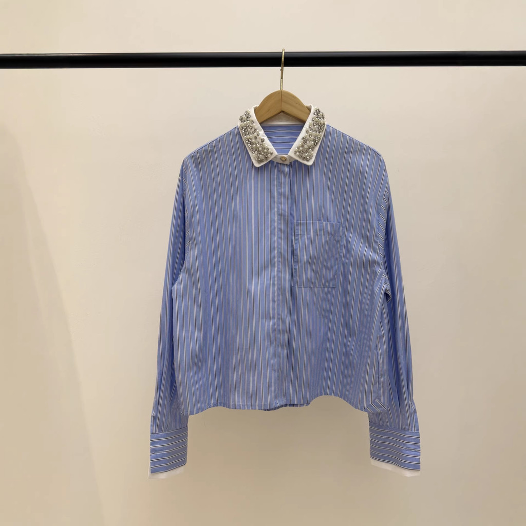 BRUZ laje เสื้อแขนยาวสำหรับฤดูใบไม้ผลิและฤดูร้อน ดีไซน์ใหม่ มีคริสตัลประดับ คอสี่เหลี่ยม และพิมพ์ลาย