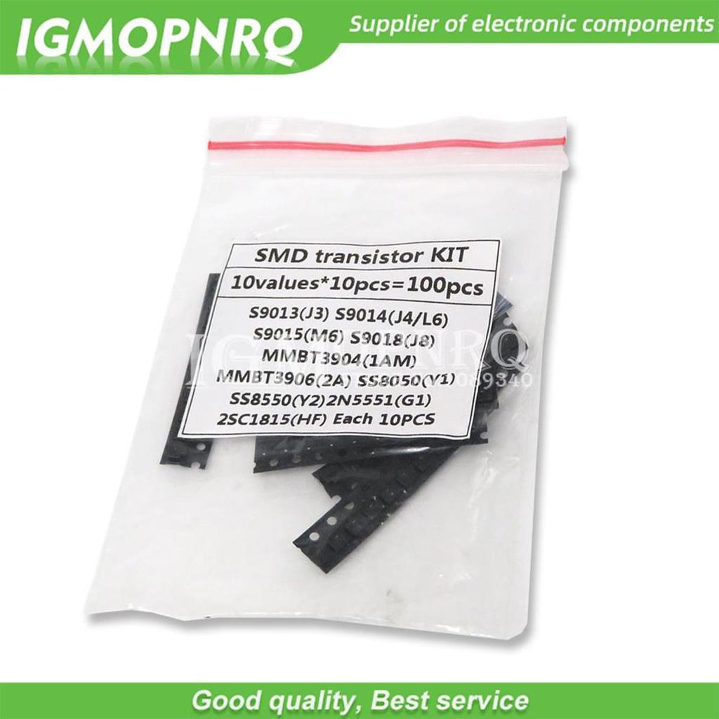 10kinds X10pcs = 100pcs SOT-23 ชุดทรานซิสเตอร์ SMD S9013 S9014 S9015 S9018 MMBT3904 MMBT3906 SS8050 