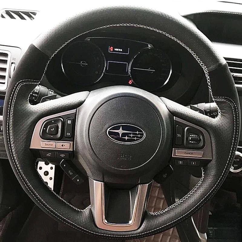 มือเย็บลื่นหนังแท้หนังนิ่มพวงมาลัยรถสําหรับ Subaru Legacy XV Outback Forester 2015-2018 อะไหล่รถยนต์