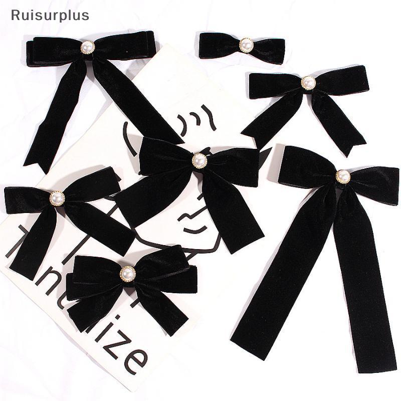 [Rui-t] แฟชั่นกํามะหยี่สีดําโบว์เข็มกลัดเพิร์ล Tie สําหรับผู้หญิงเสื้อผ้า Neckline Minimalist ตกแต่งริบบิ้น Tie เครื่องประดับอุปกรณ์เสริม