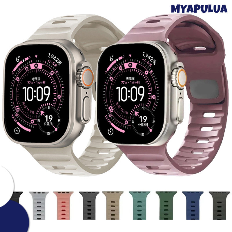 สายรัดซิลิโคนยางนุ่มกีฬา for IWatch Apple Watch 49มม Ultra 3 2 Series 11 10 9 8 7 6 5 4 SE 3 2 46มม 45 44 42 41 40 38มม